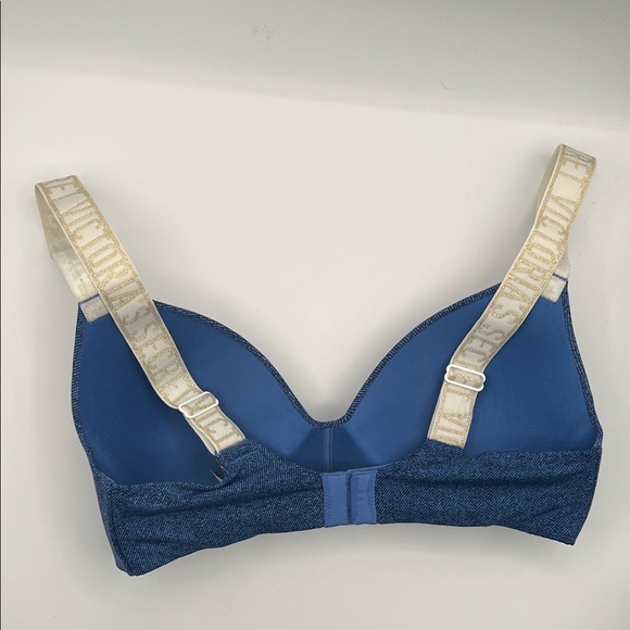 Victoria’s Secret Wireless Lightly Lined T-Shirt Bra Logo Straps Blue Knit 34D - Picture 3 of 10
